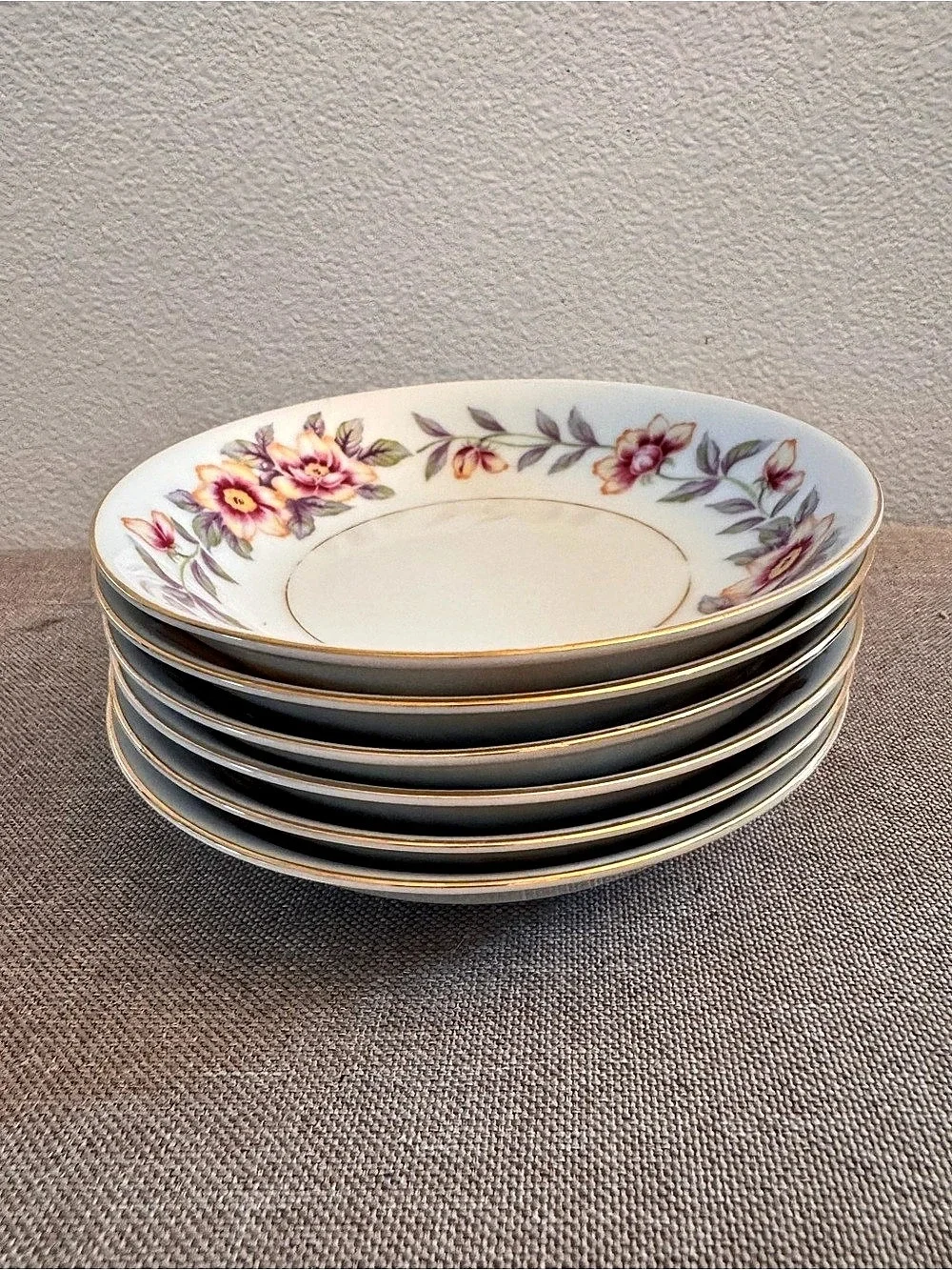 Vintage c. 1950s–60s Regal China Japan Sharon Floral Saucers Set of 6
